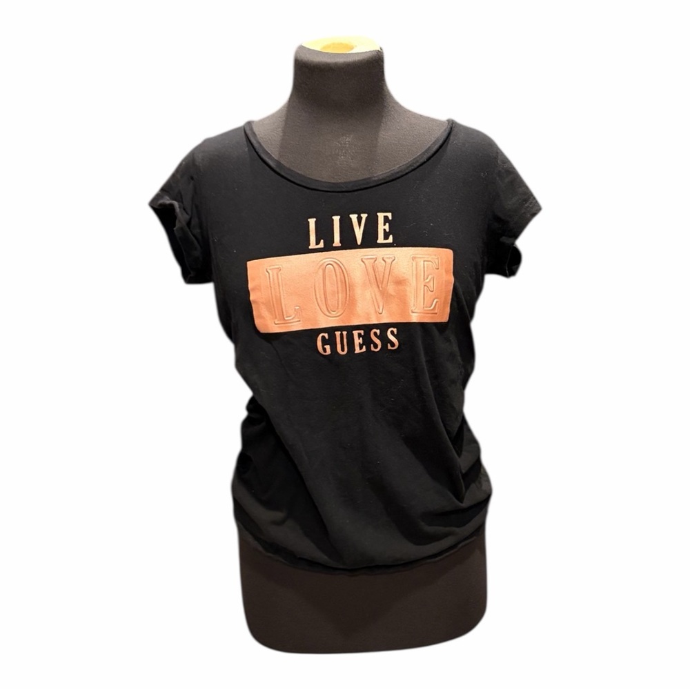 y2k guess baby tee live love graphic black fitted t shirt large